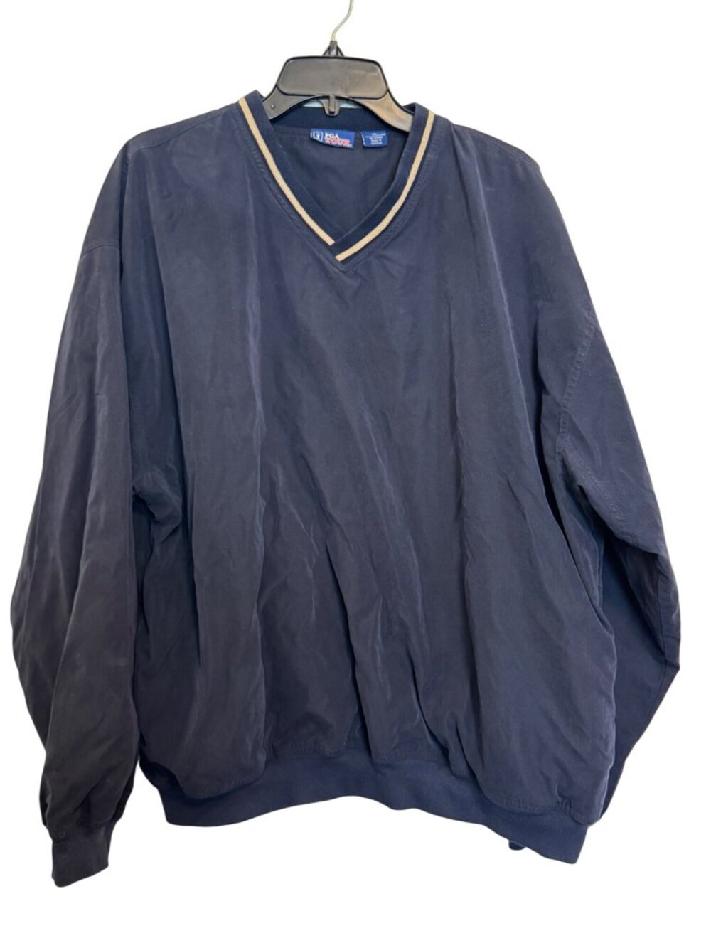 PGA Tour Navy V-Neck Pullover Windbreaker XL 85% Polyester 15% Nylon Elastic Cuf